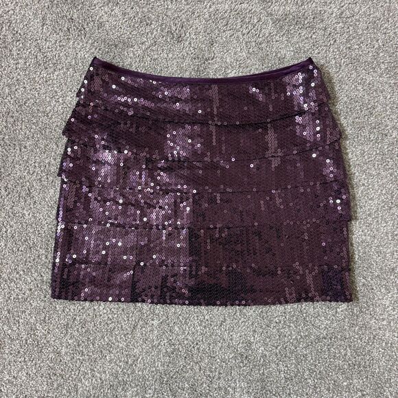 Forever 21 Skirt Womens Small Purple Sequin Tiered Mini Party Clubwear - Picture 1 of 10